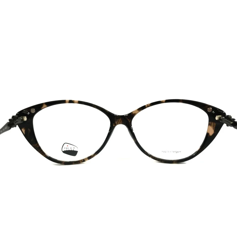 Clip Tech Eyeglasses Frames K3996-C1 Gray Cat Eye Full Rim w/ Clip Ons 54-14-140